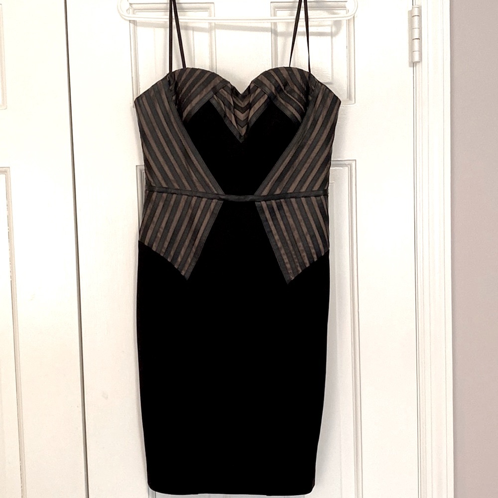 Aidan Mattox Strapless Dress Size 2 Black and Tan